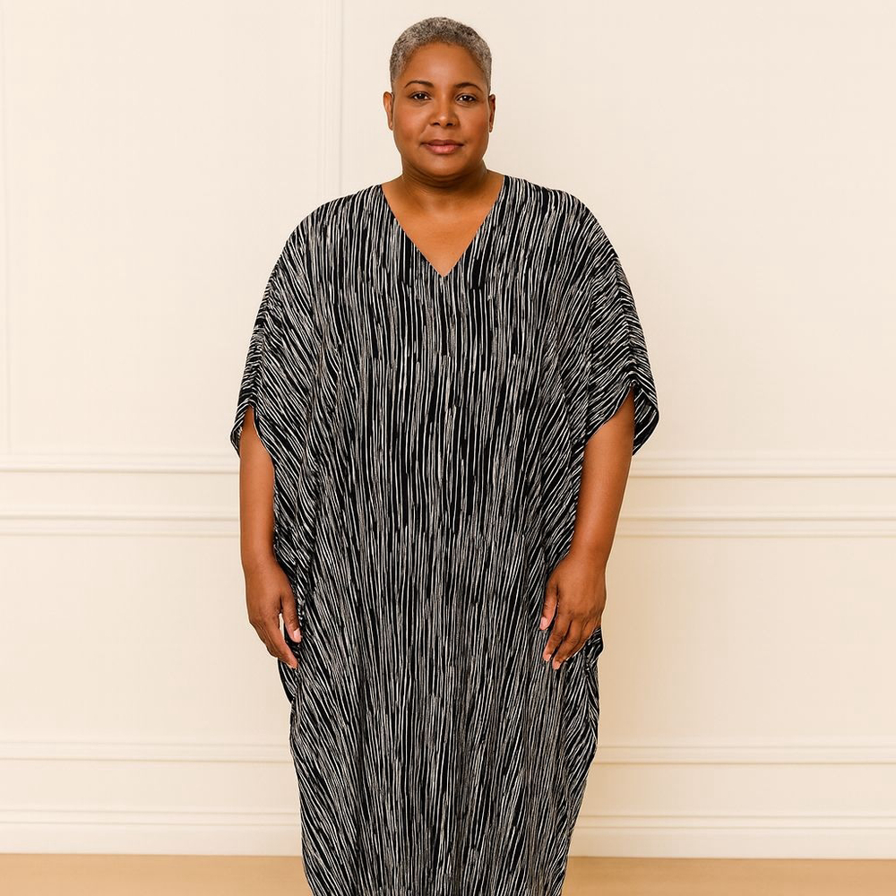 Women's Goddess by Winlar Black White Striped Kaftan O/S - Picture 1 of 5